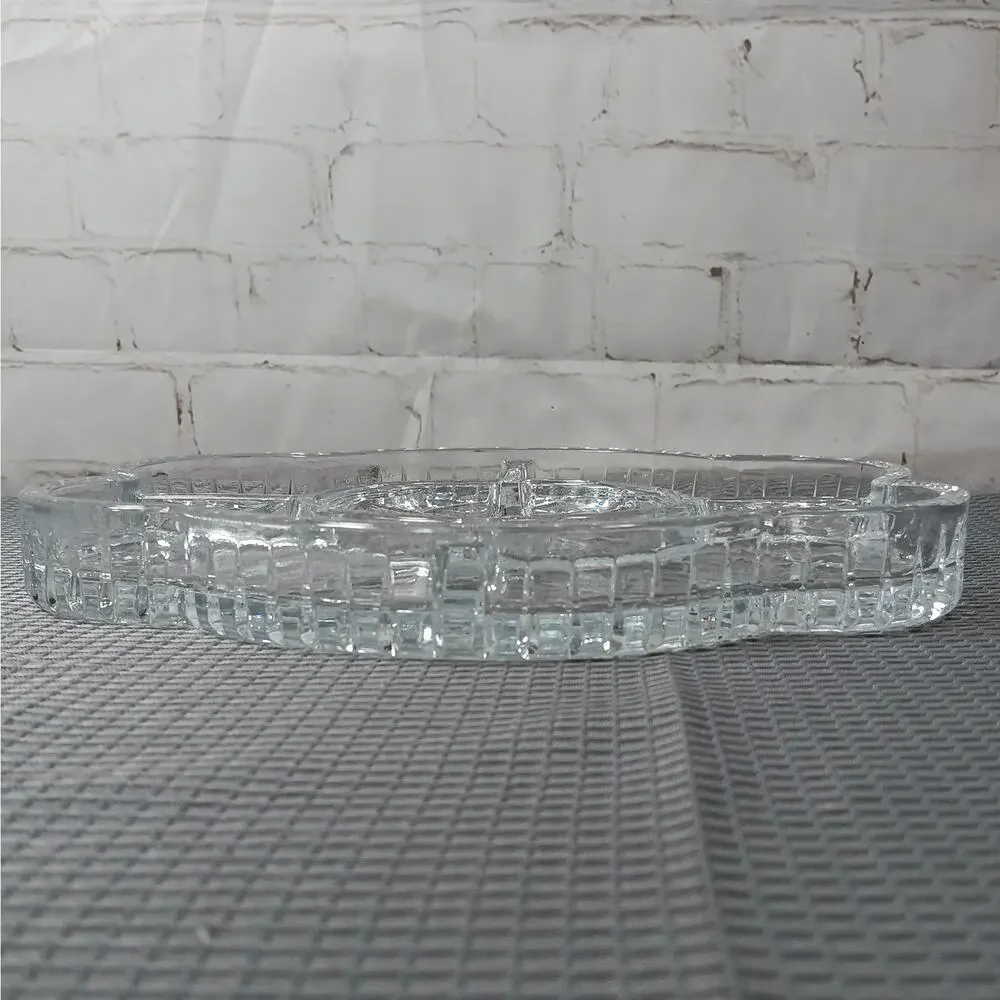Laura Glass Tiffany Pattern 5 Section Divided Crystal Platter Tray Portugal